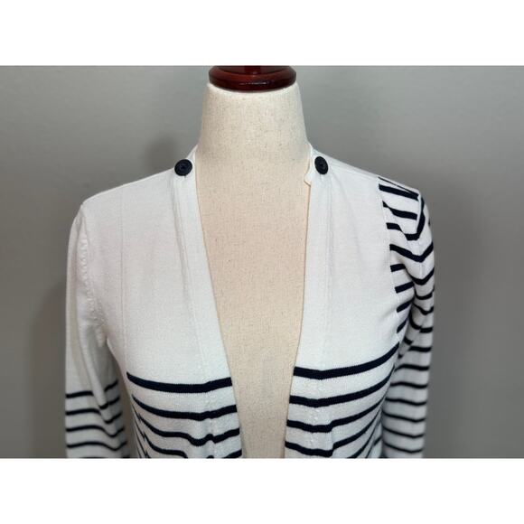 Cabi Victory sweater duster patchwork navy & white striped long sleeve Sz S - Picture 2 of 7